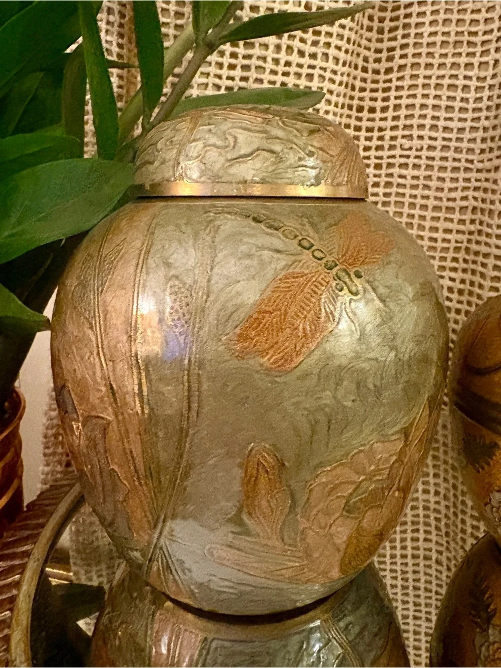 Pair of Vintage Hand-Painted Cloisonné Ginger Jars